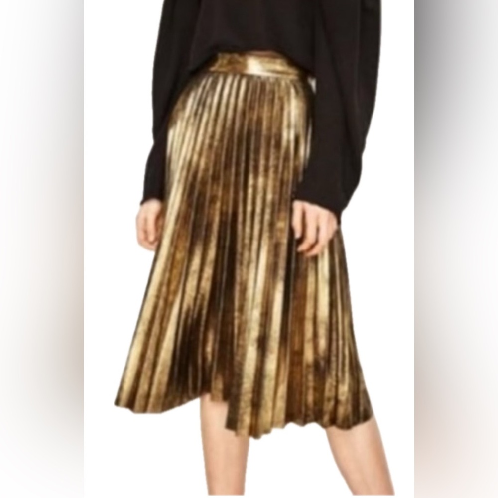 NWT Zara Woman Gold/Black Midi Skirt. - Picture 3 of 10